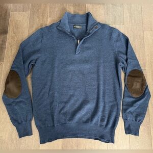Corneliani - Men's extra soft fine wool zip sweater w/ suede elbow patches sz 50